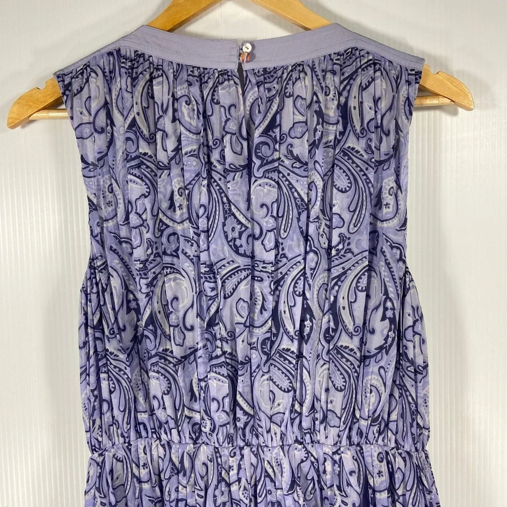 J McLaughlin Periwinkle Blue Paisley Sleeveless‎ Silk Dress Womens Small